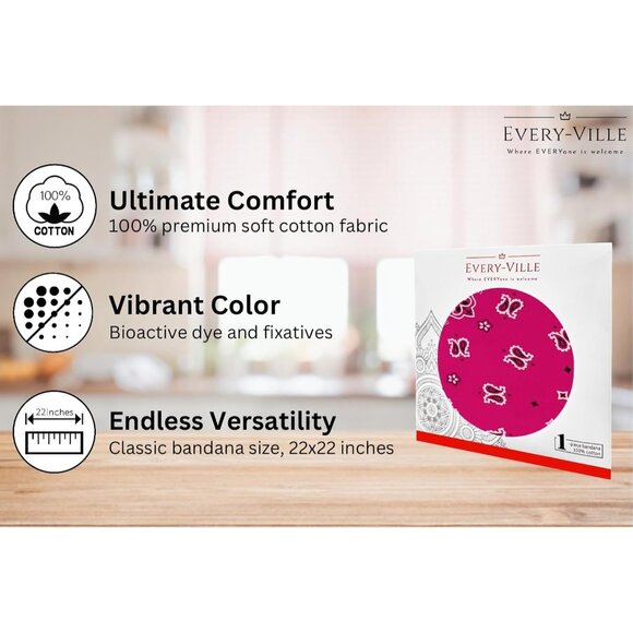 Women's Dark Pink Cotton Bandana Large Cowgirl Handkerchief Headband Scarf - Picture 2 of 7